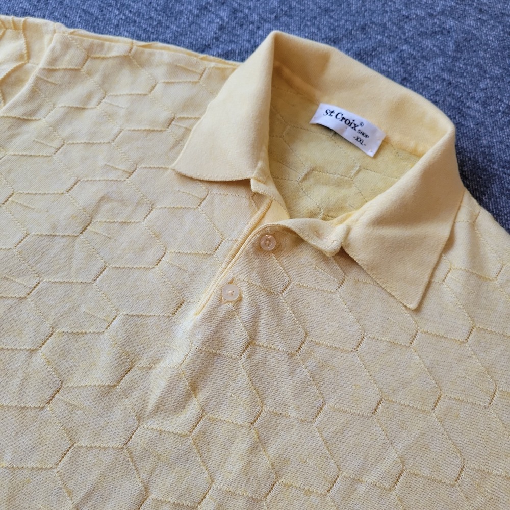 VTG‎ St. Croix Polo Shirt Men's 2XL Yellow Honeycomb Geometric Knit Stretch